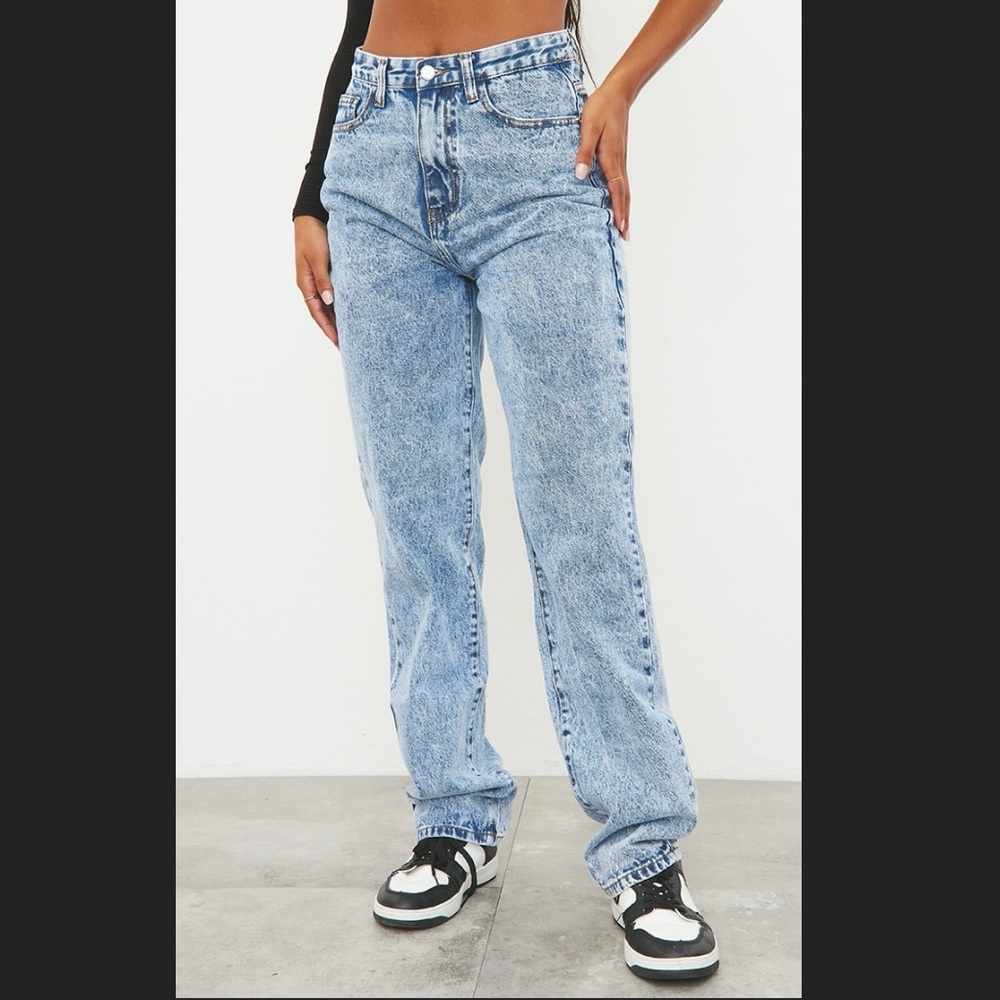 Zara Jeans Acid Wash Denim Light Blue Straight High 12” Rise S 4